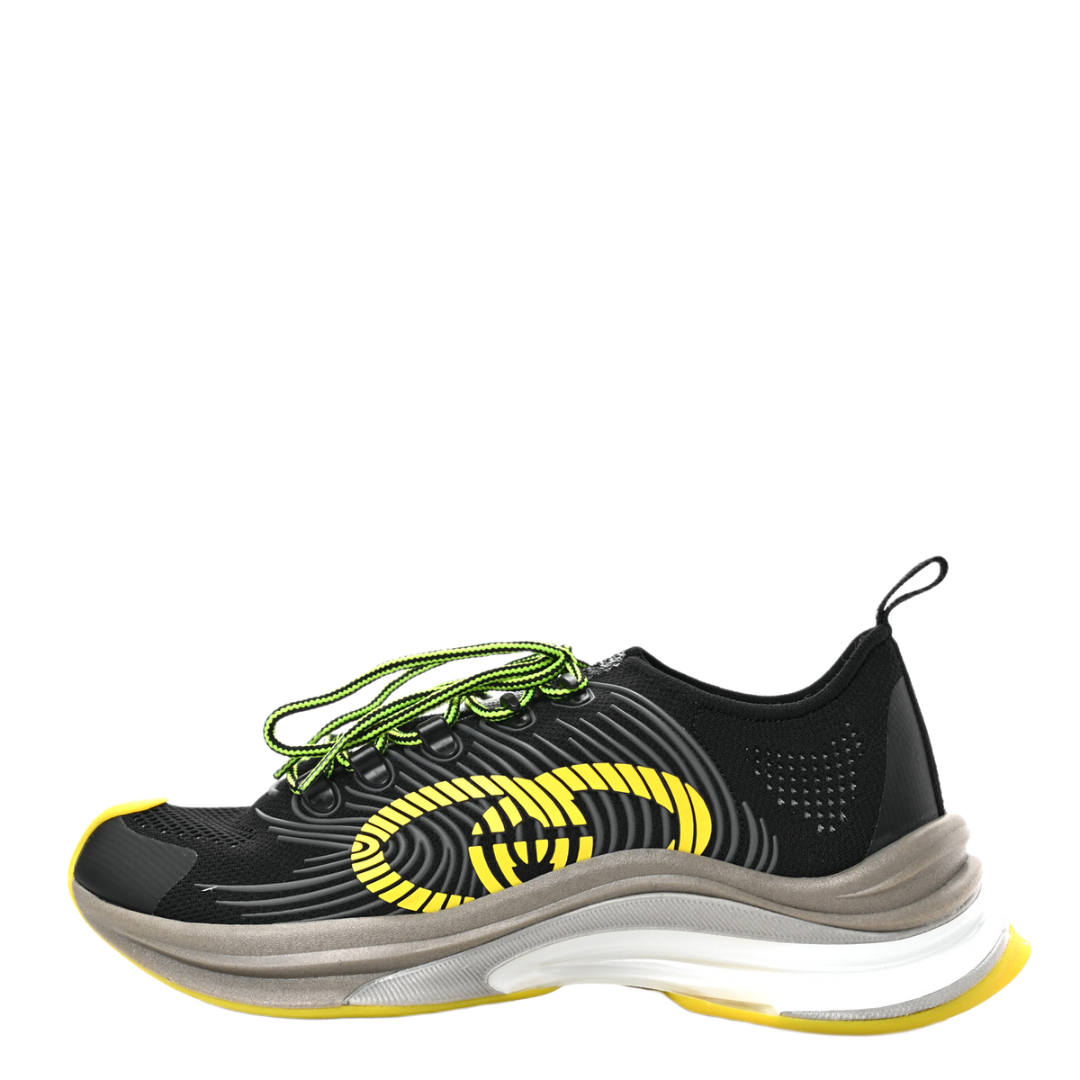 Gucci Technical Knit Fabric Waves Mens Gucci Run Sneakers 6.5 Black Silver Giallo Neon Yellow