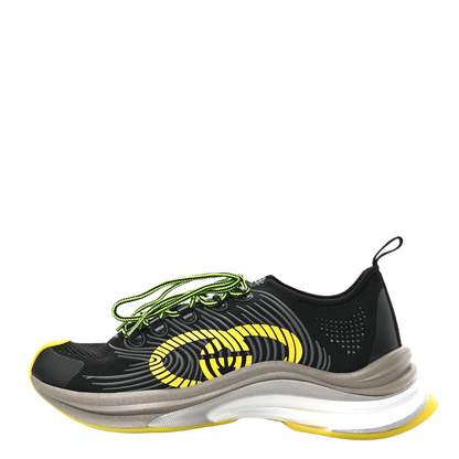 Gucci Technical Knit Fabric Waves Mens Gucci Run Sneakers 6.5 Black Silver Giallo Neon Yellow