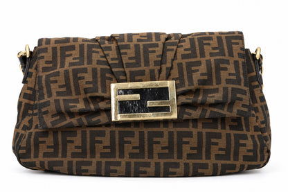 Fendi Tobacco Zucca Canvas and Patent Leather Mia Flap Shoulder Bag