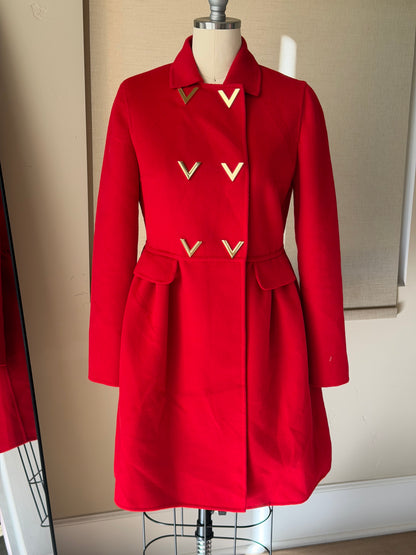 Valentino Red Metal V-Buckle Coat