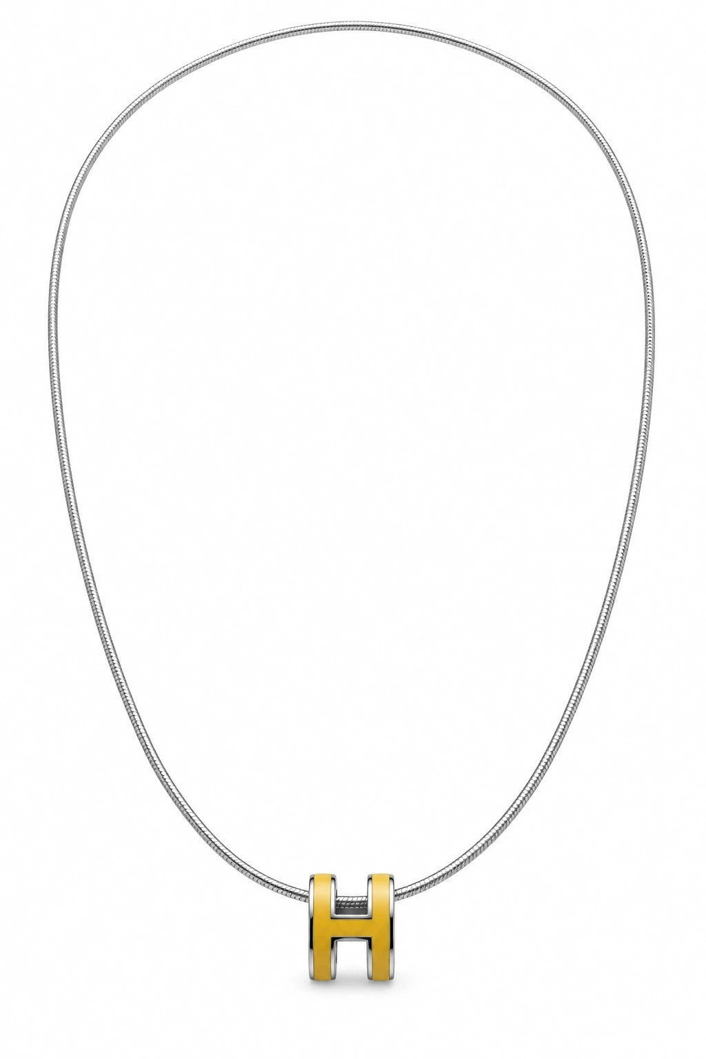 Hermès H Pendant Necklace, Silver-Tone Chain with Gold-Tone H Pendant