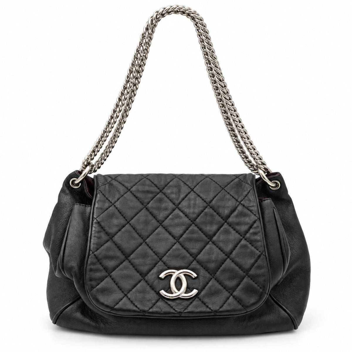 Chanel Quilted Leather Chain Tote Bag Black SHW