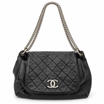 Chanel Quilted Leather Chain Tote Bag Black SHW