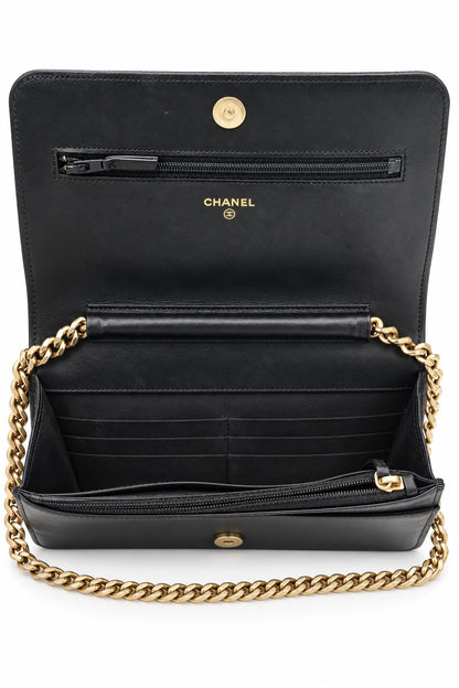 Chanel Quilted Caviar Leather Boy Wallet on Chain Black GHW