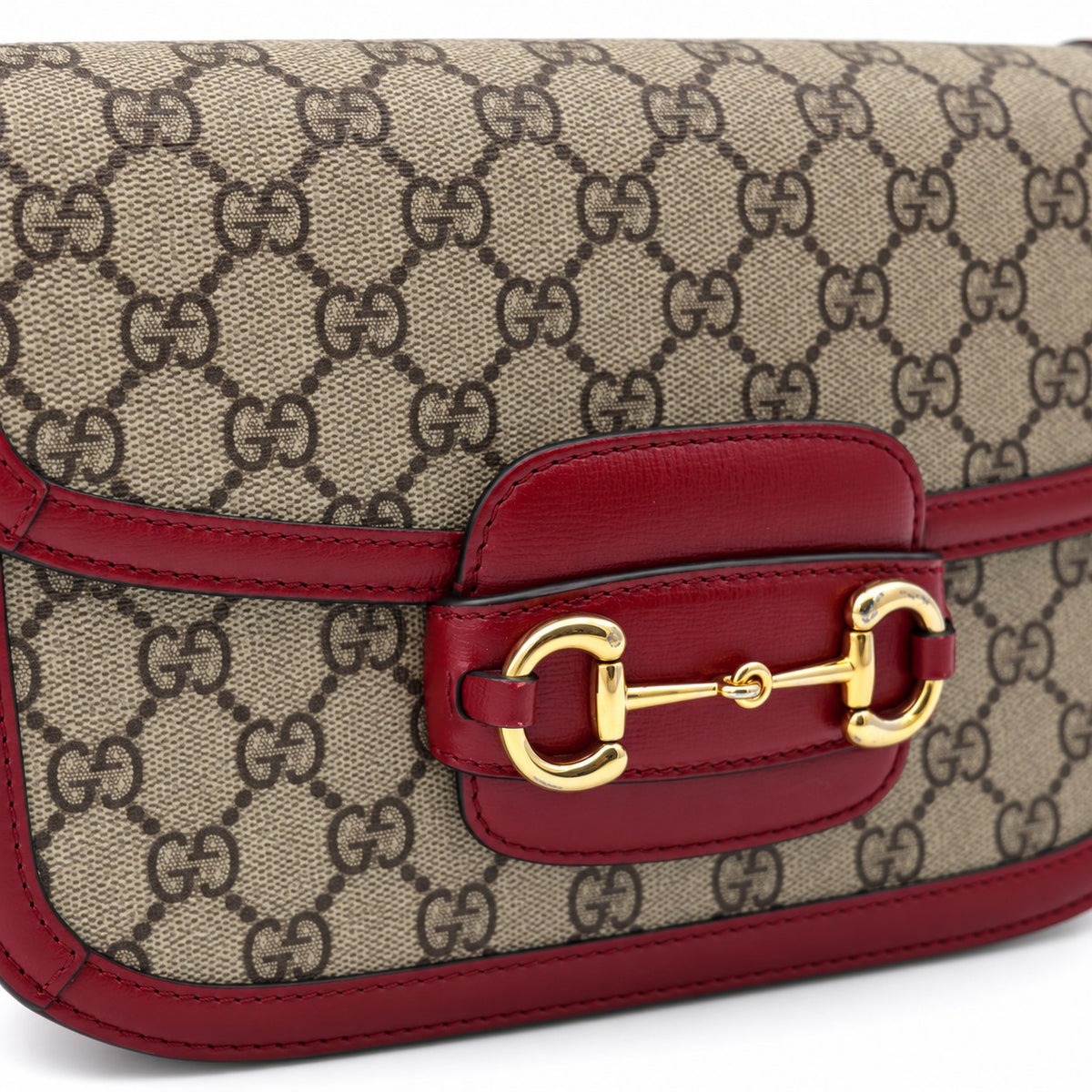 Gucci GG Supreme Canvas Horsebit 1955 Shoulder Bag Beige Red GHW