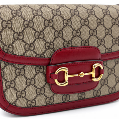Gucci GG Supreme Canvas Horsebit 1955 Shoulder Bag Beige Red GHW