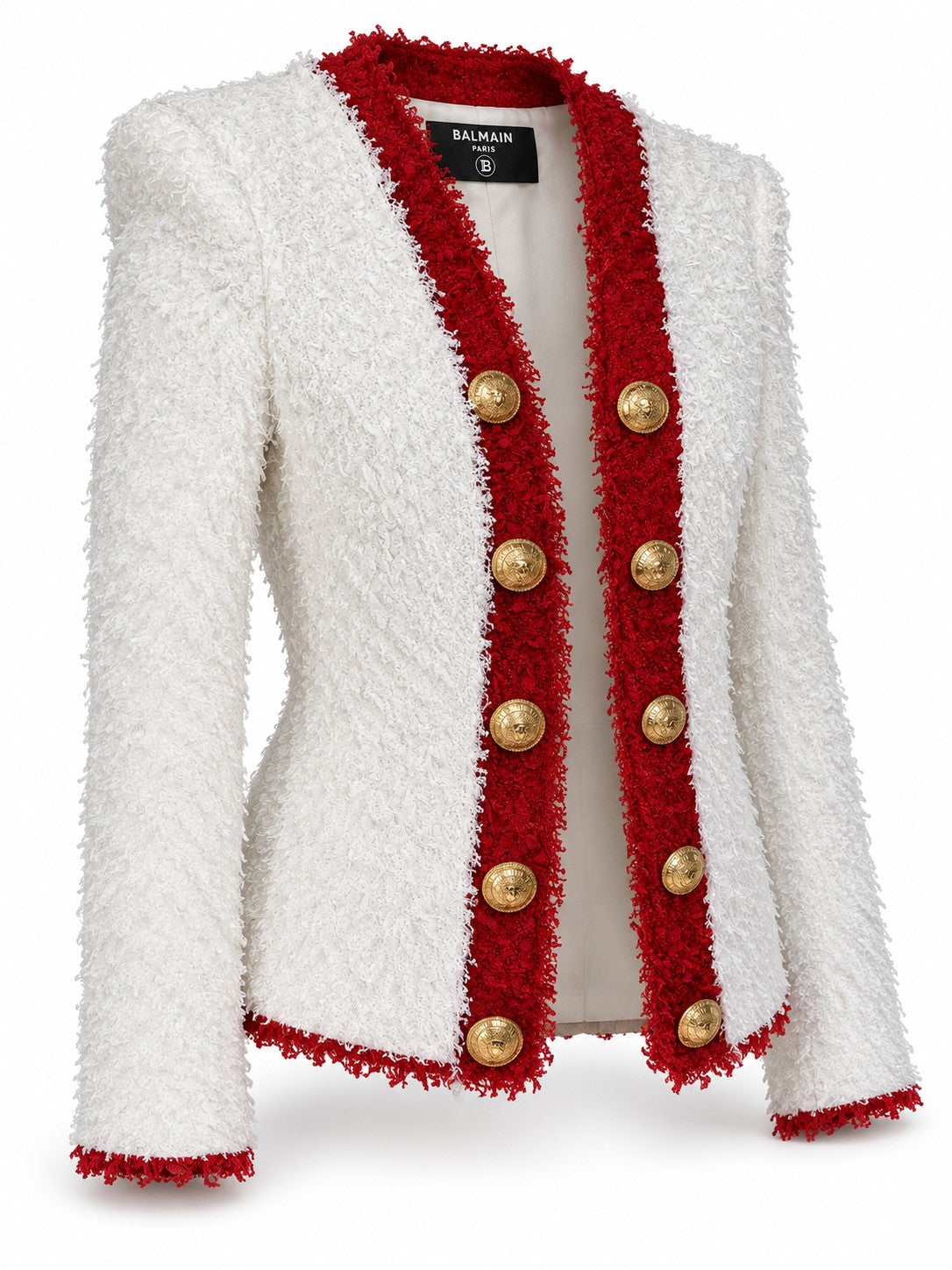 Balmain Runway Double-Breasted Gold-Button Tweed Jacket