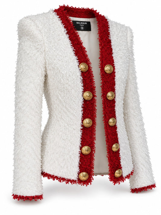 Balmain Runway Double-Breasted Gold-Button Tweed Jacket