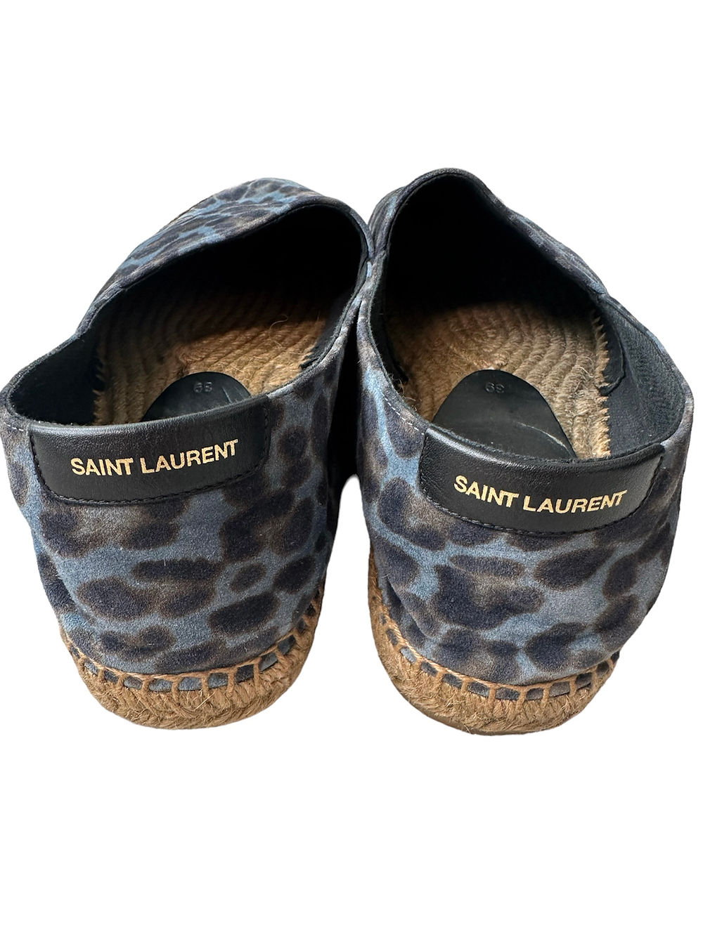 SAINT LAURENT Blue Suede Animal Print Espadrilles