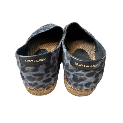 SAINT LAURENT Blue Suede Animal Print Espadrilles