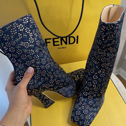 FENDI Ffreedom 105mm Floral Print Mid-Calf Boots