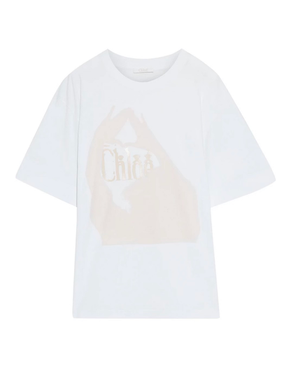 CHLOÉ Printed cotton-jersey white T-shirt