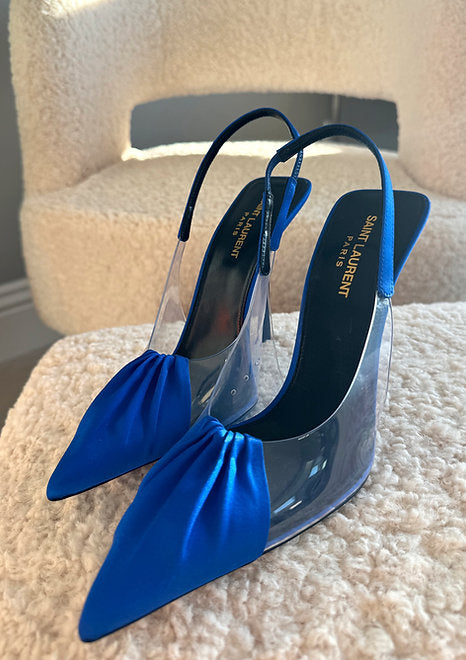 SAINT LAURENT Chica Slingback Pumps In Tpu And Satin Crepe