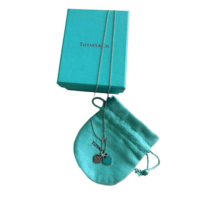 Tiffany & Co. Return to Double Heart Blue Enamel Necklace 16"