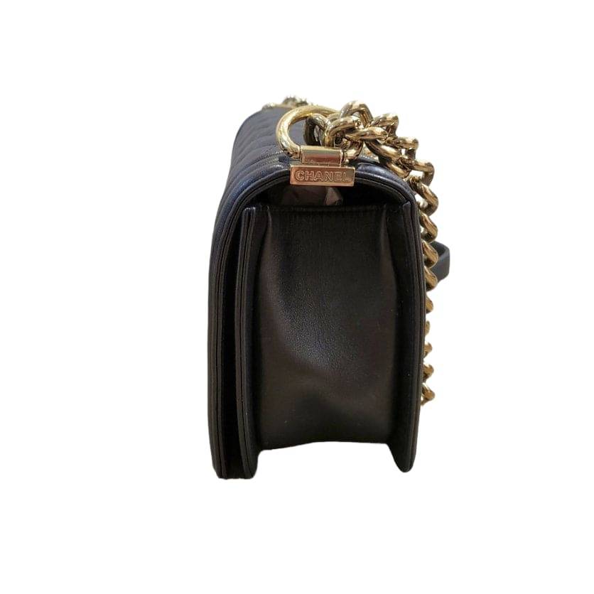 Chanel Black Lambskin Medium Boy Bag, Gold Hardware