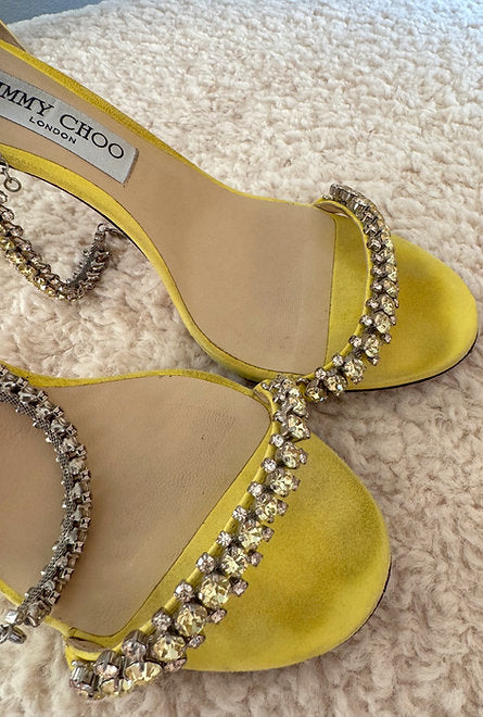 JIMMY CHOO Yellow Shiloh 100 Crystal-embellished Suede Sandals