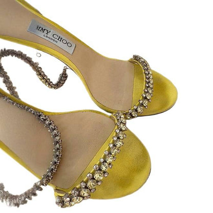 JIMMY CHOO Yellow Shiloh 100 Crystal-embellished Suede Sandals