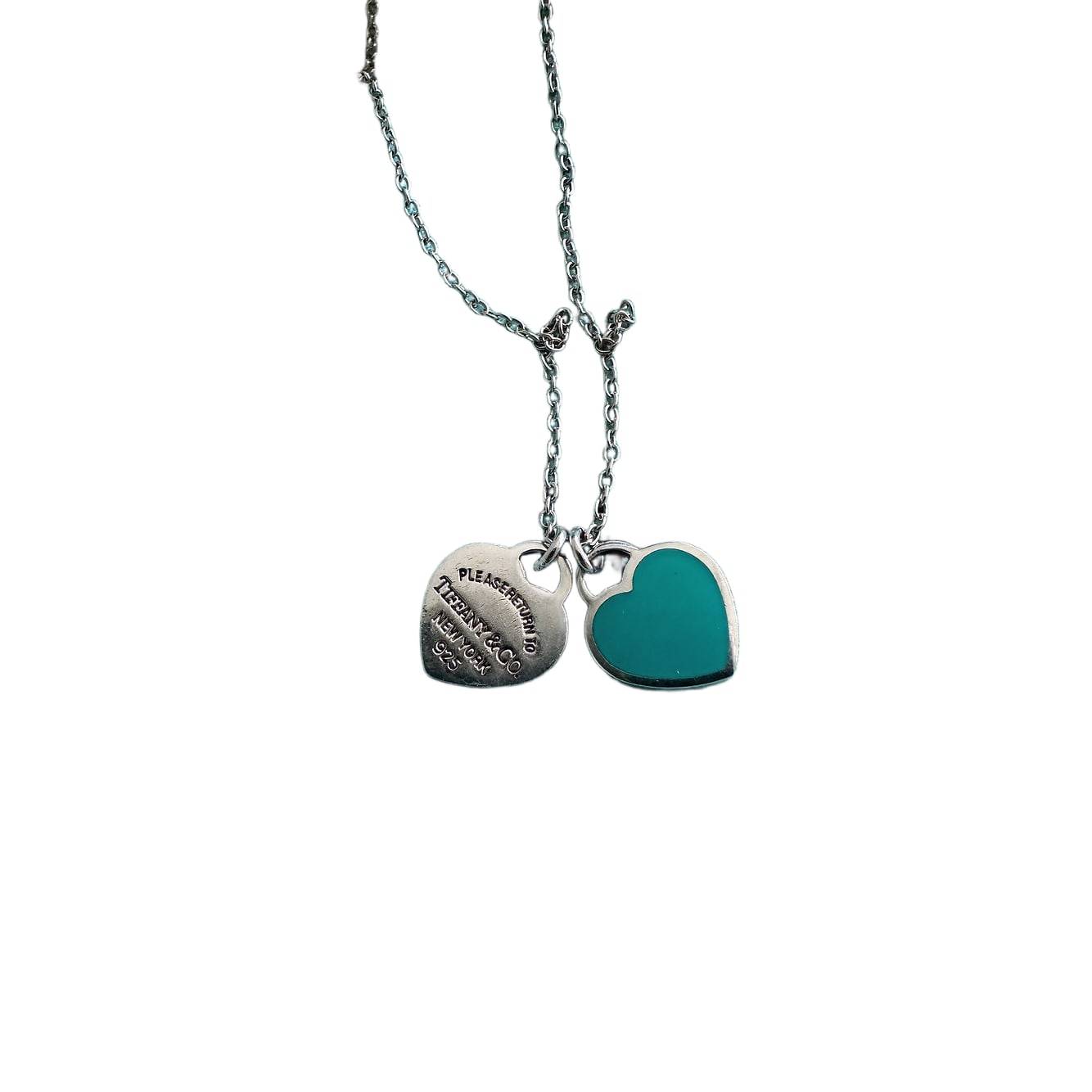 Tiffany & Co. Return to Double Heart Blue Enamel Necklace 16"