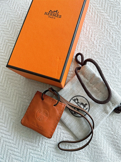 Hermes Orange shopping Bag leather Charm