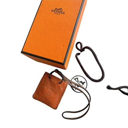 Hermes Orange shopping Bag leather Charm