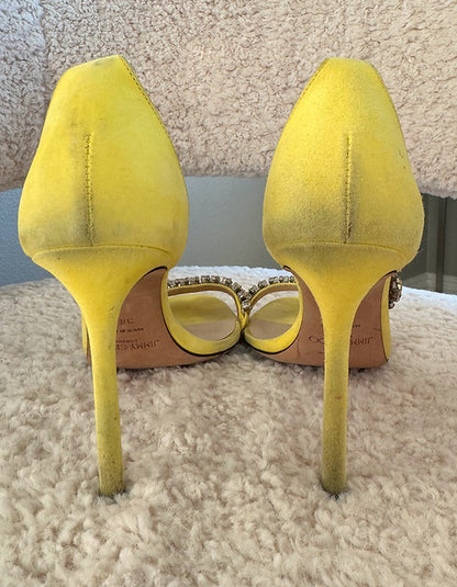 JIMMY CHOO Yellow Shiloh 100 Crystal-embellished Suede Sandals