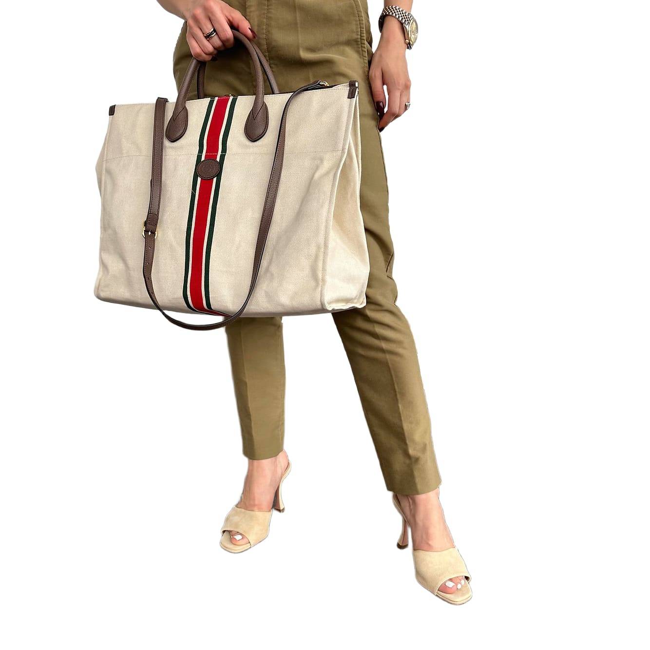 GUCCI Large Foldable Linen Tote Bag