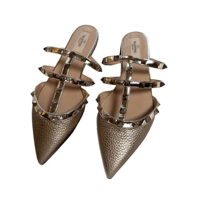 Valentino Garavani Rockstud Flat Metallic Leather Mules