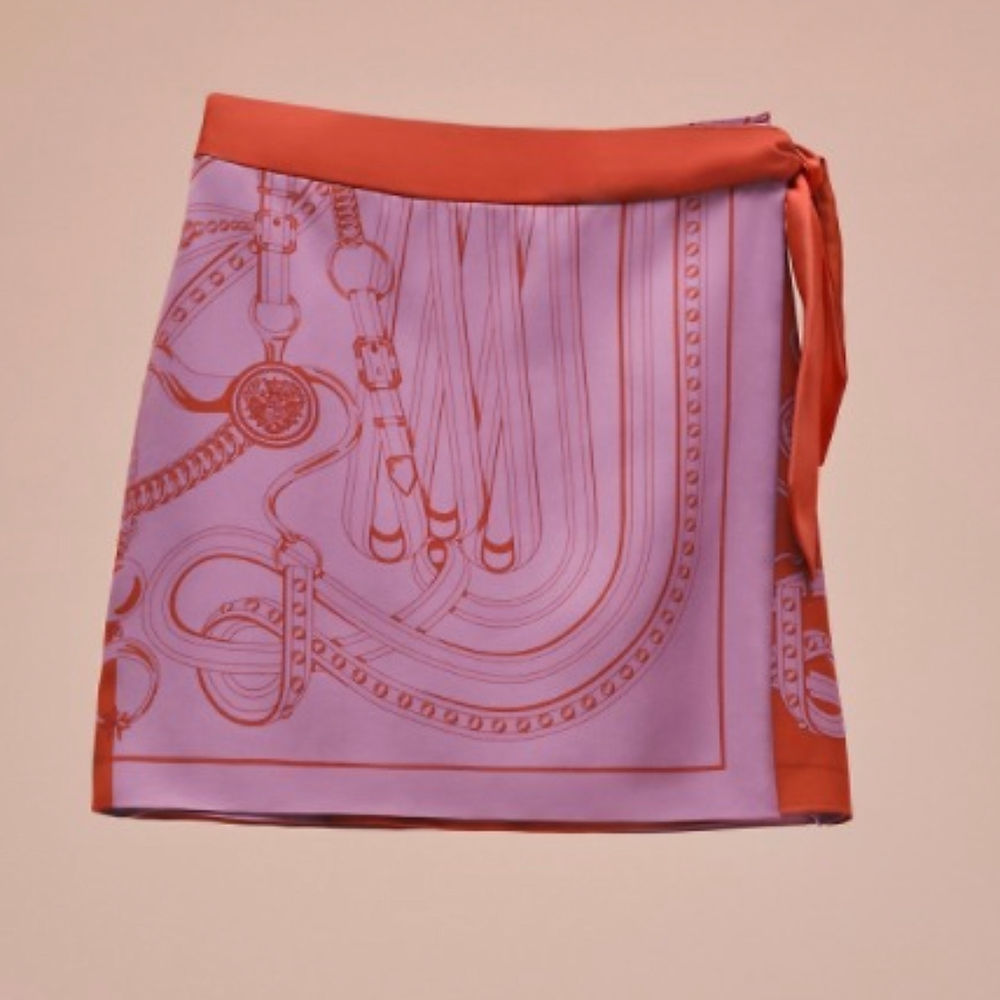 HERMES Silk Logo Mini Skirt