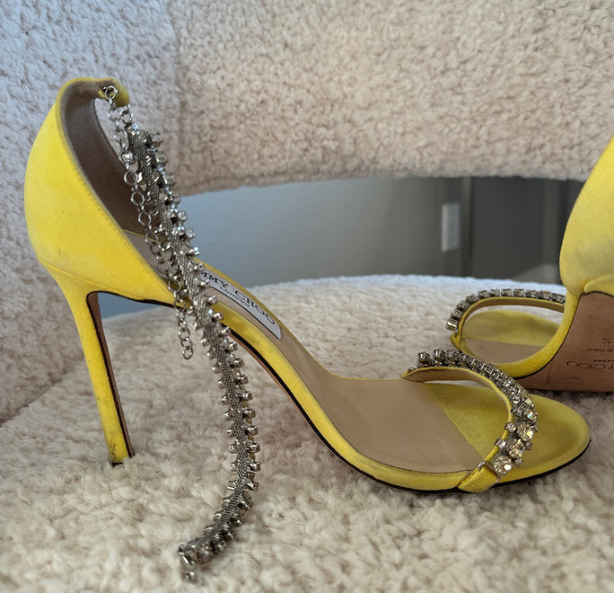 JIMMY CHOO Yellow Shiloh 100 Crystal-embellished Suede Sandals