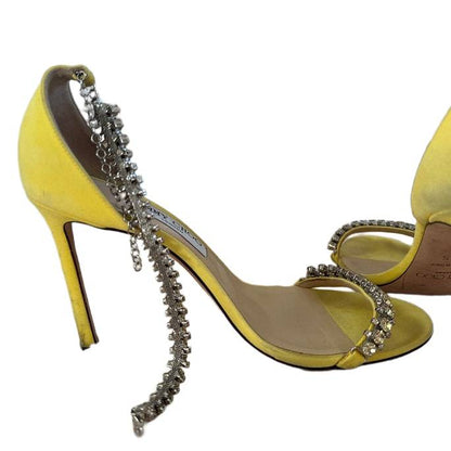 JIMMY CHOO Yellow Shiloh 100 Crystal-embellished Suede Sandals
