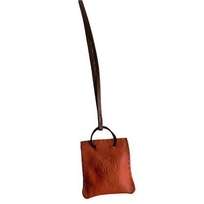 Hermes Orange shopping Bag leather Charm