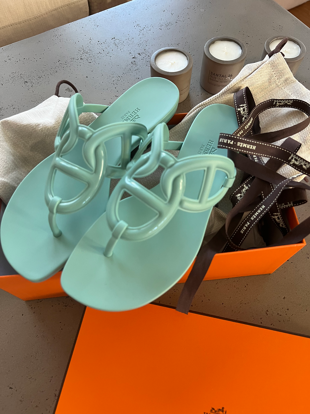 HERMES Egerie Vert Embrum Sandals