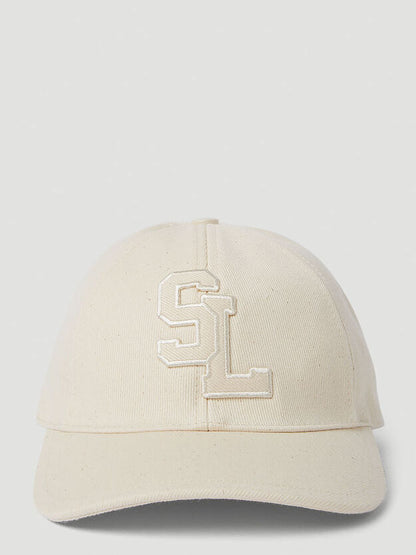 SAINT LAURENT Logo Patch Baseball Cap In Cream