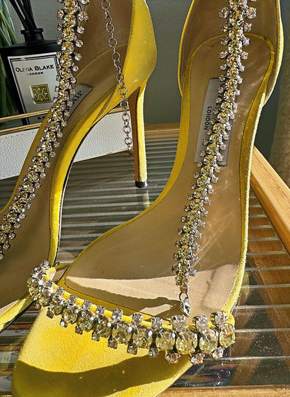 JIMMY CHOO Yellow Shiloh 100 Crystal-embellished Suede Sandals