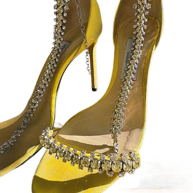 JIMMY CHOO Yellow Shiloh 100 Crystal-embellished Suede Sandals