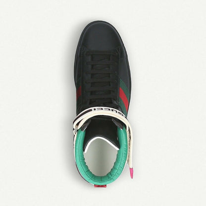 GUCCI Black Stripe Ace High Top Sneakers