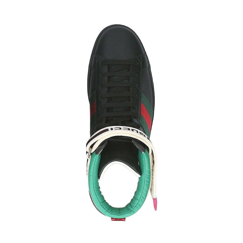 GUCCI Black Stripe Ace High Top Sneakers