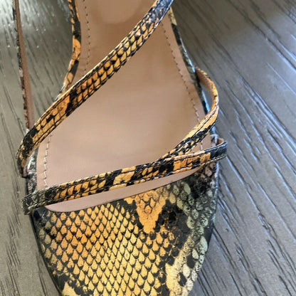 AQUAZZURA Carolyne 60 python-print leather sandals 38.5 Eu/ 8.5 US