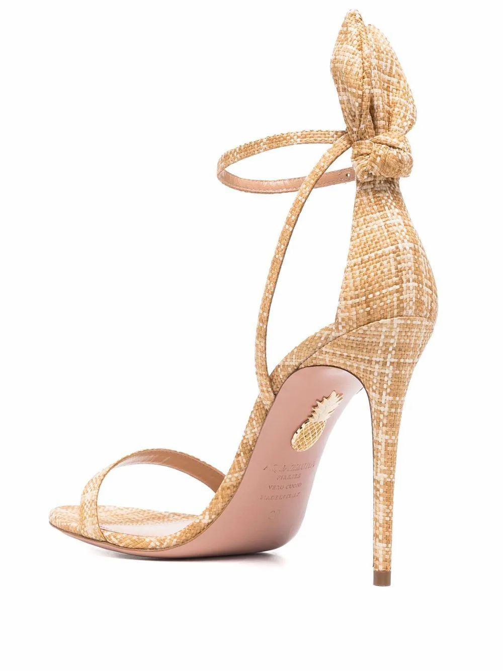 AQUAZZURA 105mm Raffia Bow Stiletto Sandals