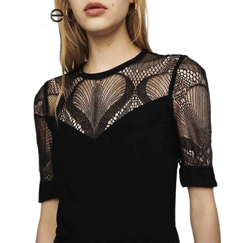 MAJE Izoni Lace Detail Romper In Black