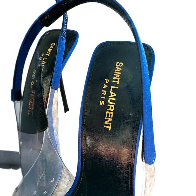 SAINT LAURENT Chica Slingback Pumps In Tpu And Satin Crepe