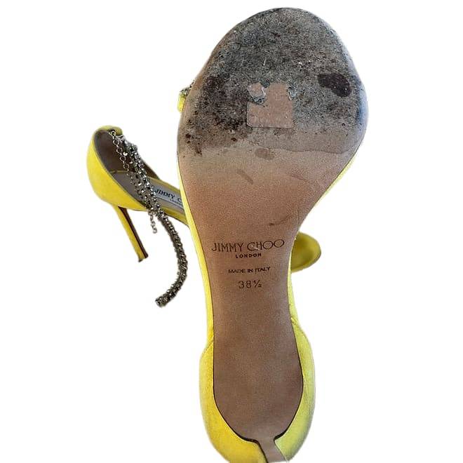 JIMMY CHOO Yellow Shiloh 100 Crystal-embellished Suede Sandals