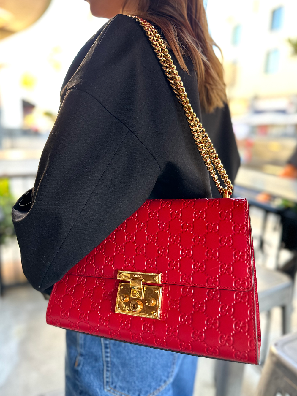 GUCCI Guccissima Medium Padlock Shoulder Bag