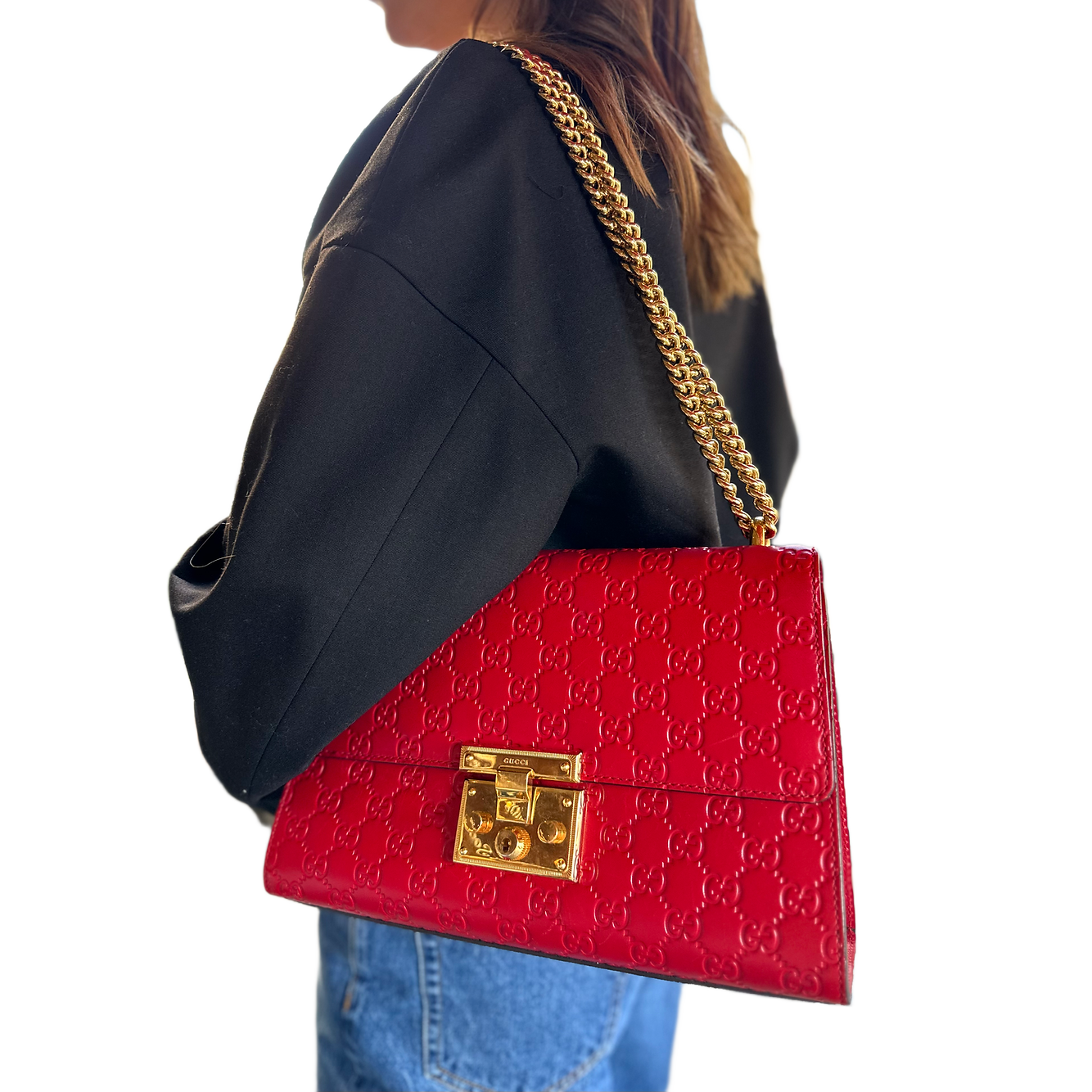 GUCCI Guccissima Medium Padlock Shoulder Bag