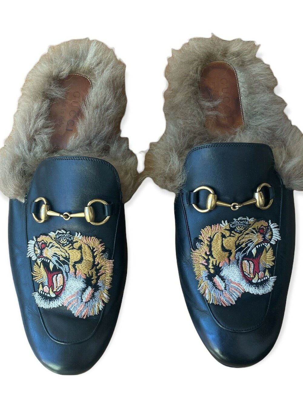 GUCCI 'Princetown' Genuine Fur Tiger Loafer Mule , Male Size 10