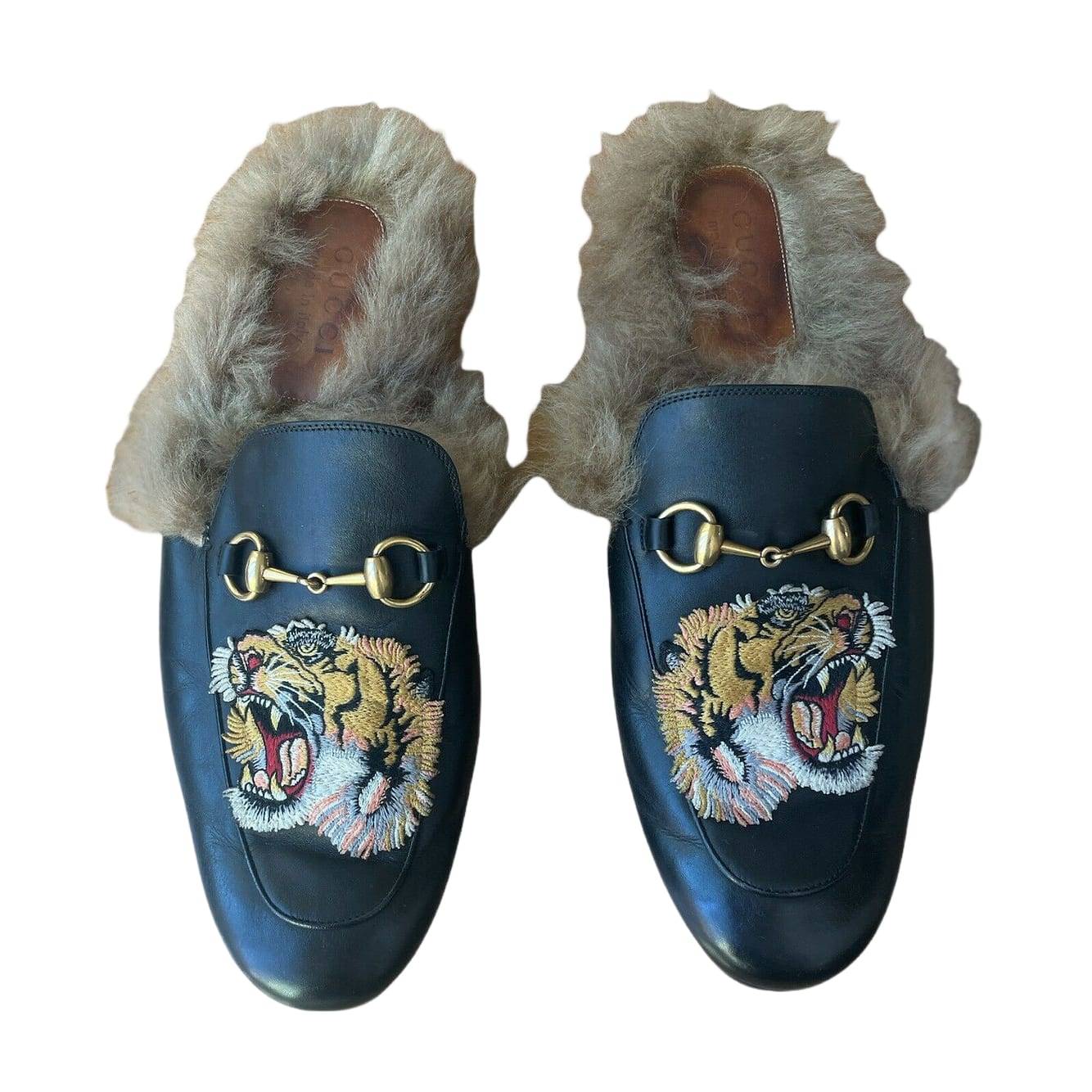 GUCCI 'Princetown' Genuine Fur Tiger Loafer Mule , Male Size 10