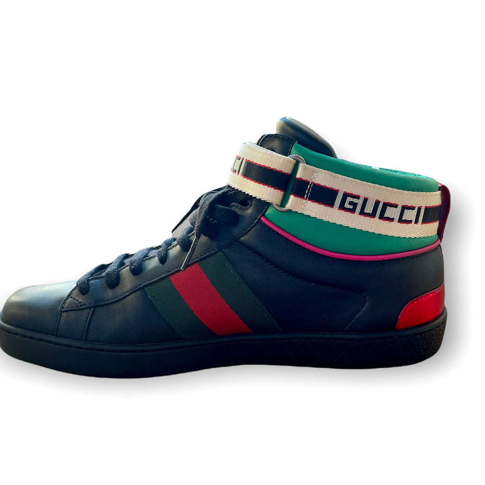 GUCCI Black Stripe Ace High Top Sneakers