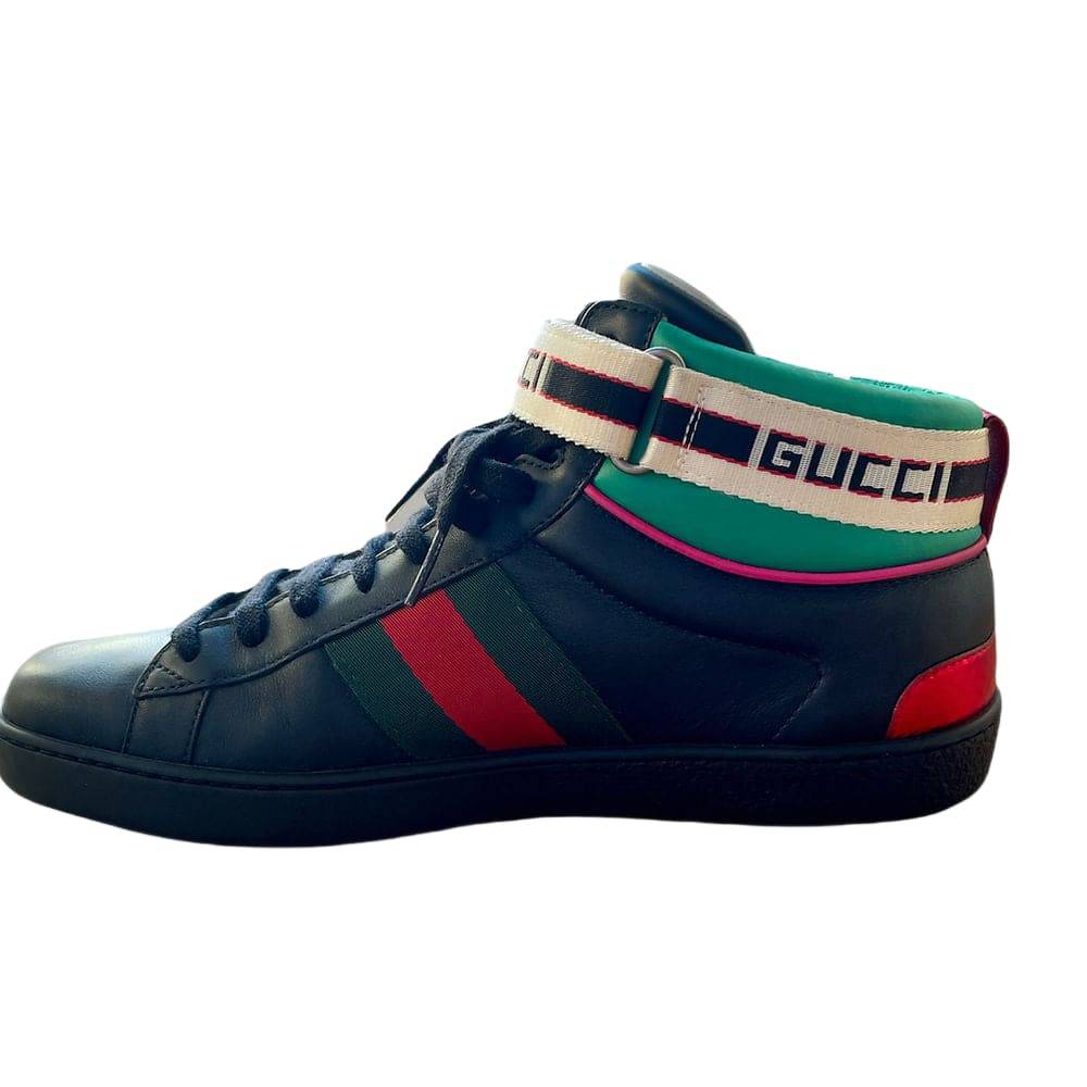 GUCCI Black Stripe Ace High Top Sneakers