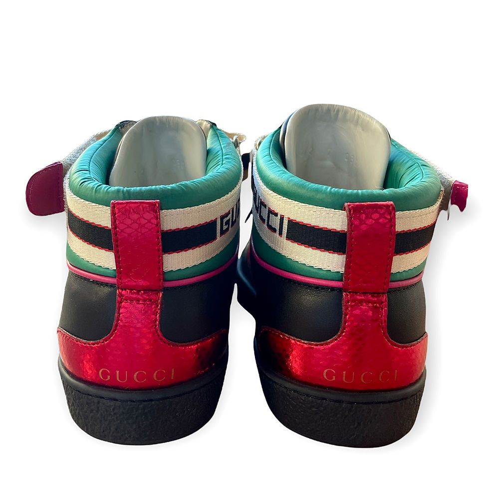 GUCCI Black Stripe Ace High Top Sneakers