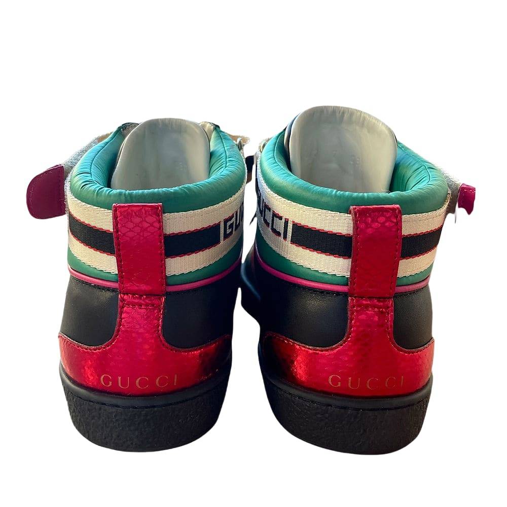GUCCI Black Stripe Ace High Top Sneakers